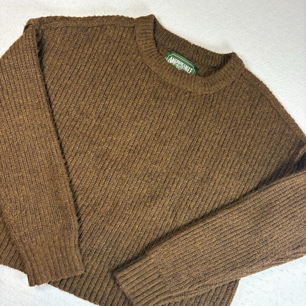 American Eagle Women's Small Pullover Crew Neck Wool Blend Brown Sweater Cropped